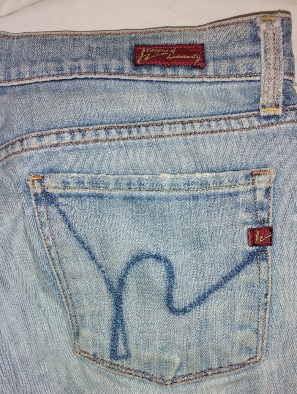 Citizens Of Humanity Light Blue Straight Leg Jeans with Cut Out Knees